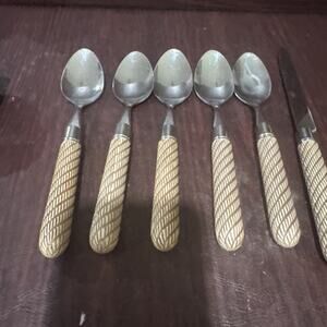 Mikasa Thailand Stainless - MIS33 Brown Plastic Spiral Handle - 5 Spoons 1 Knife
